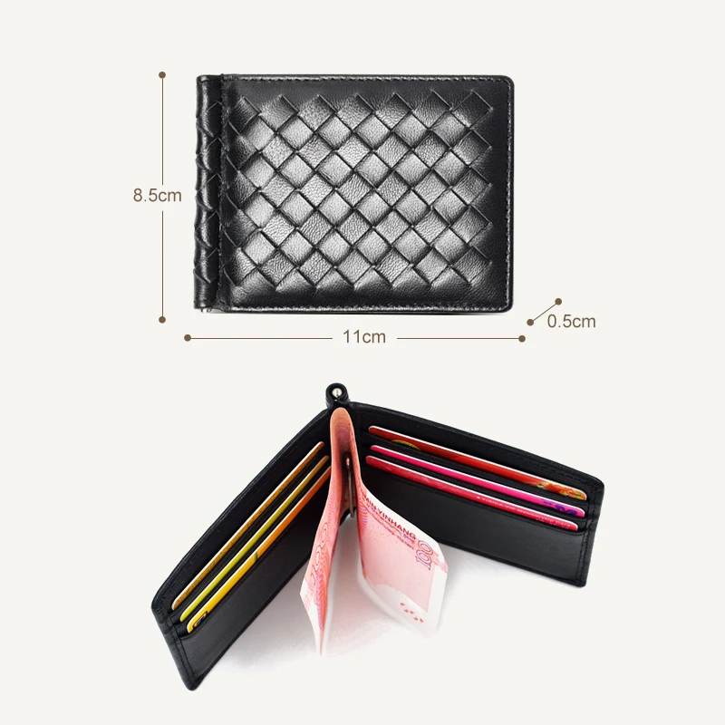 Men's Genuine Leather  Money Clips Luxury Brand Super Soft Sheepskin Hand-Woven Thin Women Large Wallet Multi Card Slot 2022 New