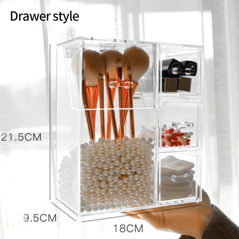 

Multi-style Acrylic Makeup Organizer Cosmetic Holder Makeup Tools Storage Pearls Box Brush Accessory Organizer Box with Cover