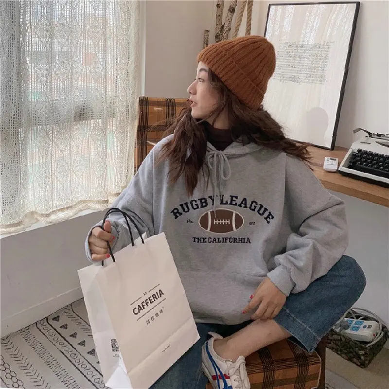 

Hooded Sweatshirt Womens Korean Fashion Pullover Casual Hoodies Long Sleeve Streetwear Loose Oversized Aesthetic Fall 2021 Women