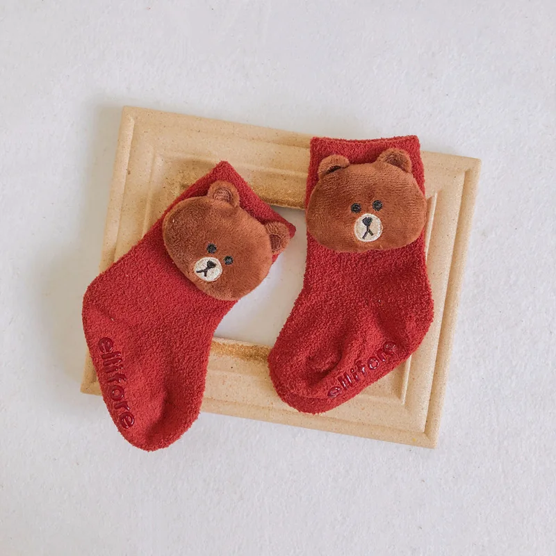 Теплые детские носки с мультяшными куклами из кораллового флиса толстым полом