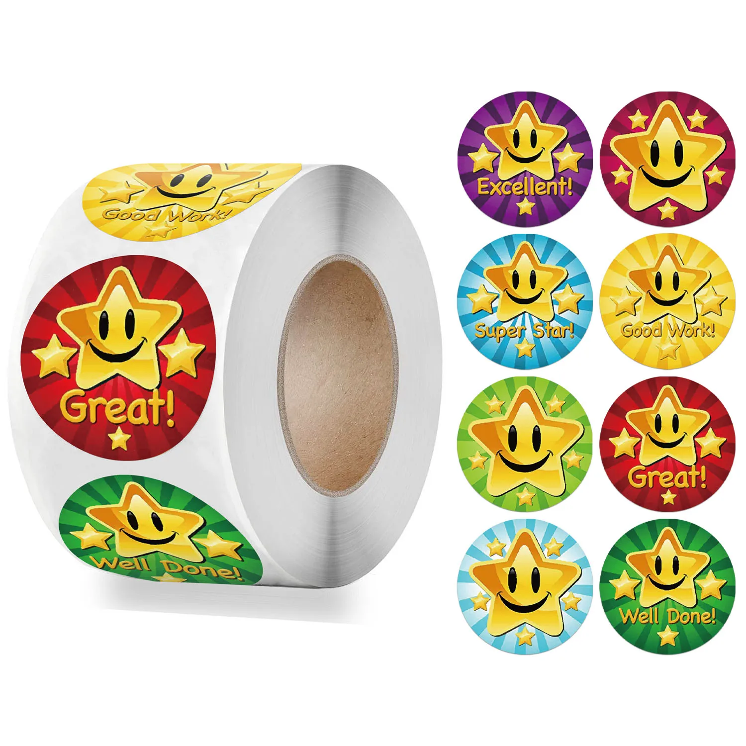 500pcs Reward Stickers for Children Creative School teacher Supplies Reward Cute Star Sticker 1'' Circle Kids Toy Stickers roll