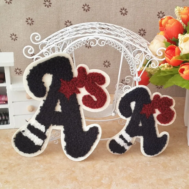

20pcs/lot Towel Embroidery Patches Black Red Letter A S Kids Clothing Decoration Sewing Accessories Craft Diy