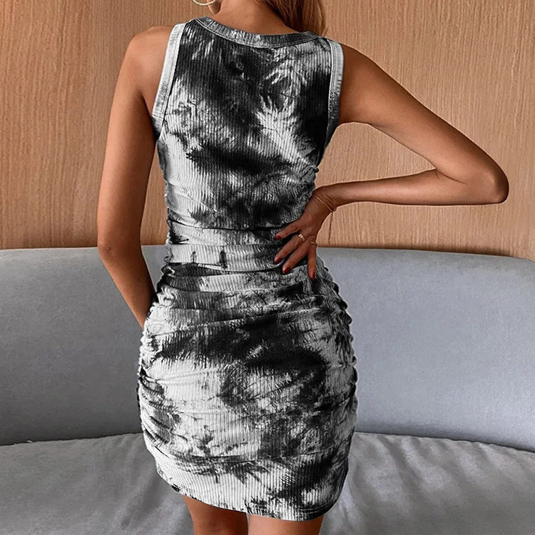 

Sexy Tie-Dye Round Neck Sleeveless Sundress Women Summer Boho Beach Holiday Party Casual Bodycon Mini Dress Plus Size Vestido