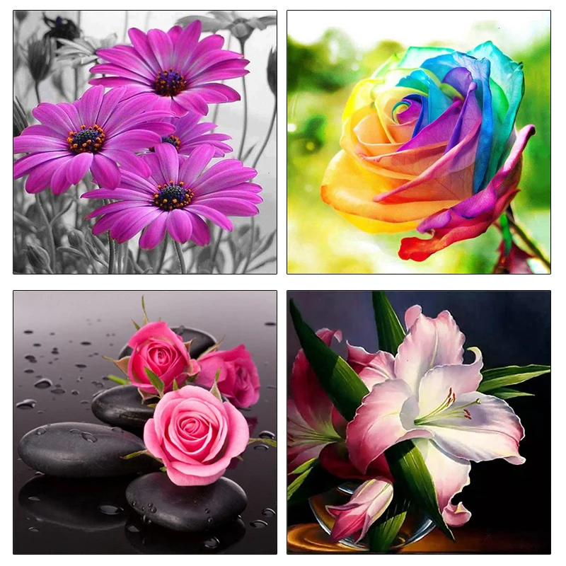 

AMPHIBOLE DIY Diamond Painting Flower Full Square/Round Cross Stitch Mosaic Lily Diamond Embroidery Handicraft Home Decor Gift