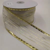 63mm x 25 yards white organza wire edge ribbon with gold lurex edge for birthday decoration gift wrapping 2 12