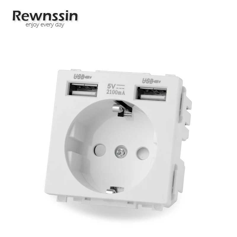 

Rewnssin 16A Power Sockets Function Key Module,2.1A Dual USB EU Standard Socket,DIY Free Combination Wall Electrical Outlets