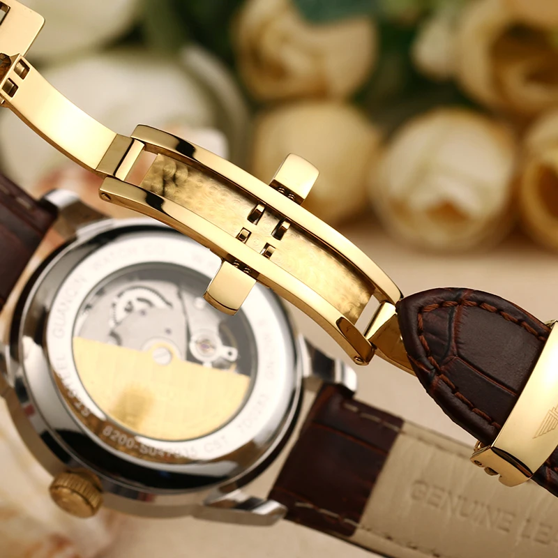 

GUANQIN Relogio Masculino Mechanical Automatic Mens Watche 2018 business Top Brand Luxury Leather men Wristwatch clock