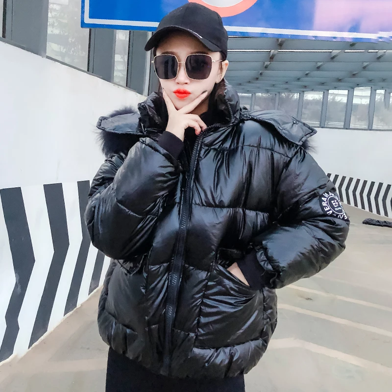 2020 Wintet куртка в Корейском стиле женская меховая с капюшоном Глянцевая хлопковая
