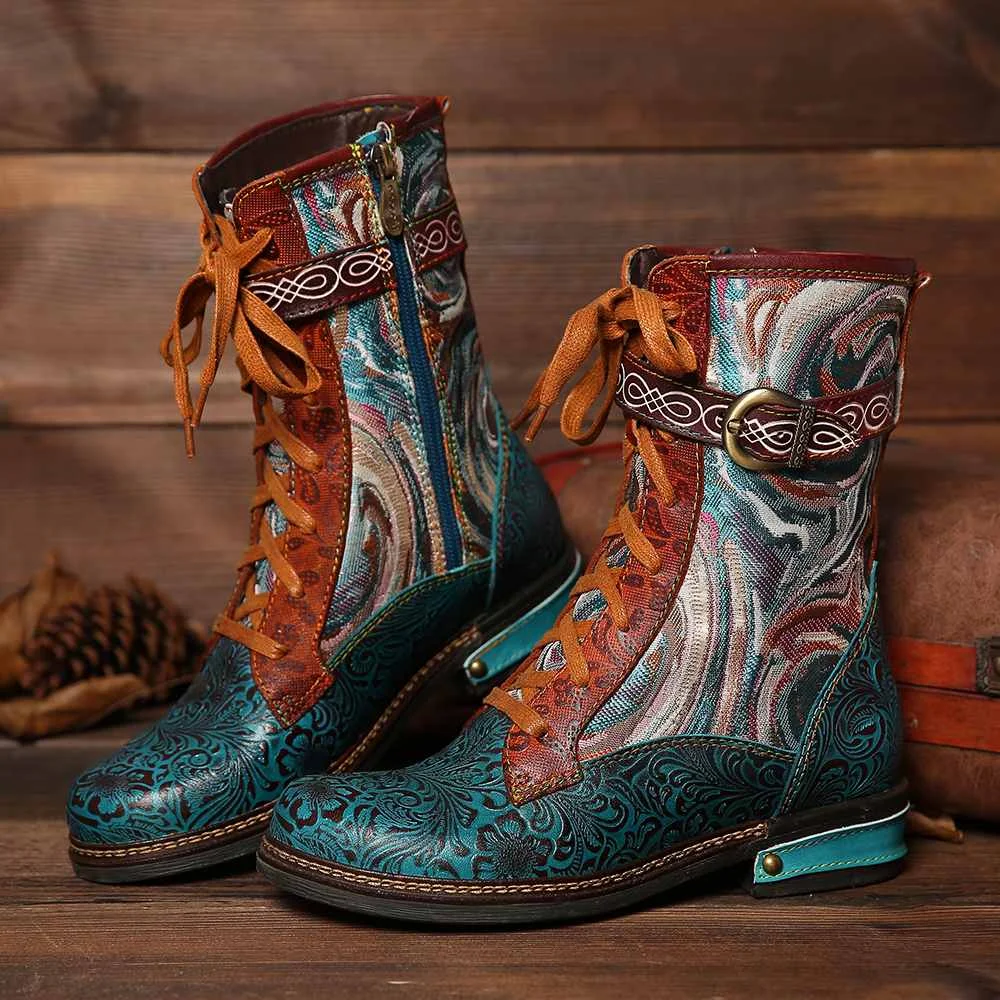 SOCOFY/Botas Mujer; короткие ботинки из тисненой натуральной кожи на плоской подошве со шнуровкой на молнии; женская обувь; женская зимняя обувь