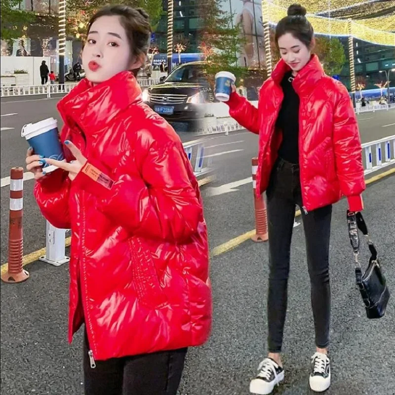 2022 Casual Parkas Student Winter Clothing Jacket High Quality Stand-callor Coat Women Red Black Fashion Christmas Jackets Warm