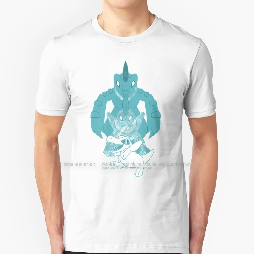 

From Totodile To Feraligatr T Shirt 100% Pure Cotton Totodile Croconaw Feraligatr Silver Gold Gen2 Evolve Monochromatic Blue