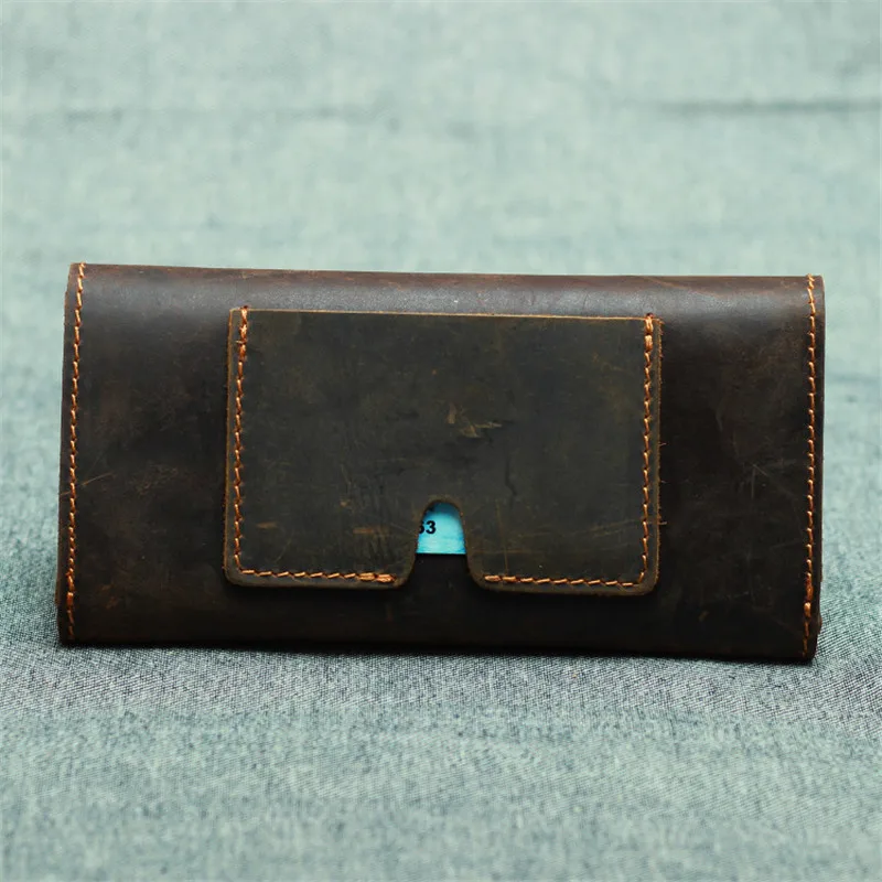 Nesitu Высококачественный винтажный длинный коричневый мужской кошелек из