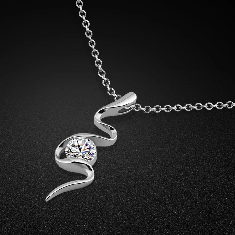 

Original Silver Necklace-Women's 925 Sterling Silver Necklace-Cubic Zirconia Pendant Necklace-OL Style Jewelry 46cm short chain