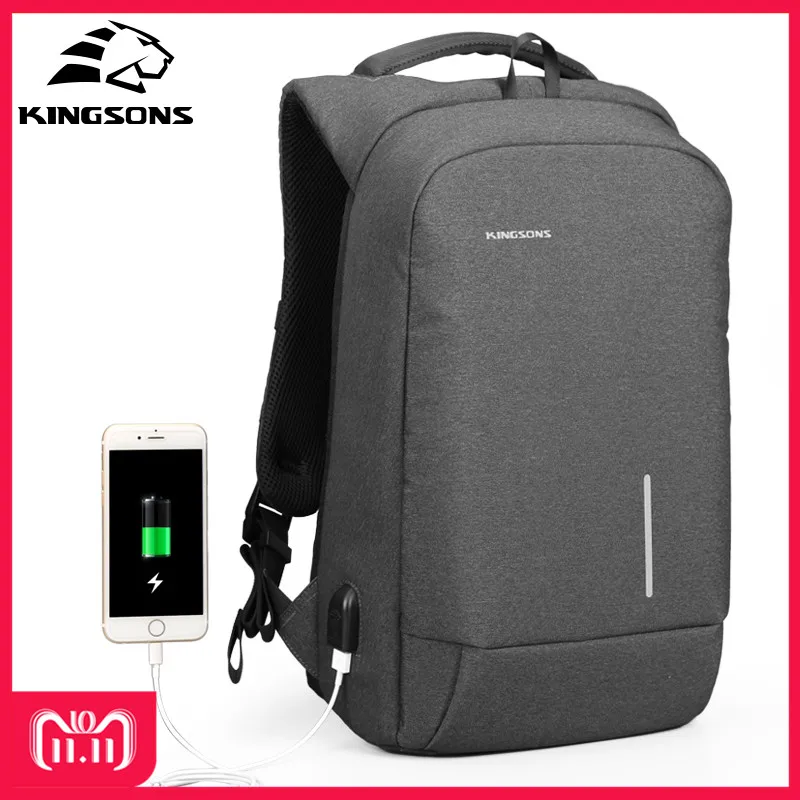 Рюкзак Kingsons KS3149W для ноутбука с внешней зарядкой от USB 13 3 и 15 6 дюйма школьная сумка