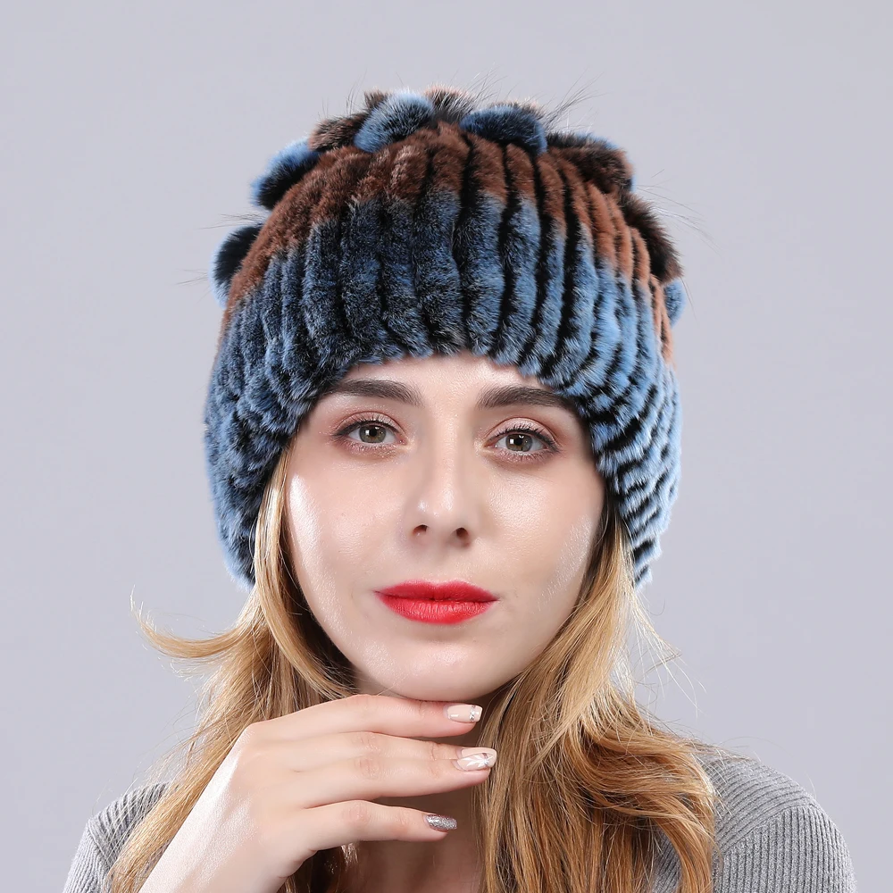 Женская зимняя меховая шапка из натурального кролика рекс меха лисы русские