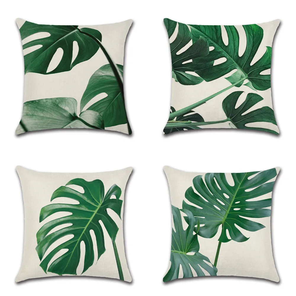 

3D Monstera Series Green Leaves Printing Pillow Case Linen Sofe Decorative Pillowcases Tropical Plants Car Cushion Cover