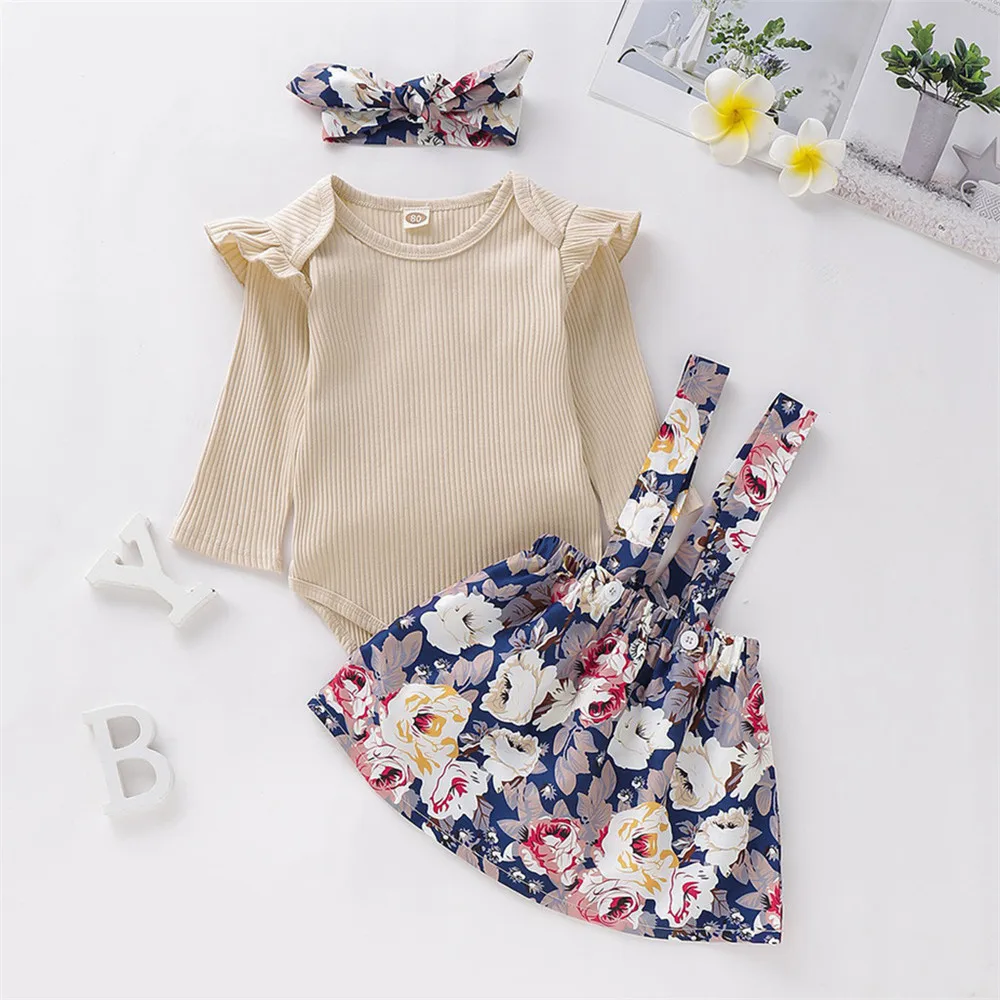 Комплект из 3 предметов для новорожденных девочек однотонный комбинезон + юбка с