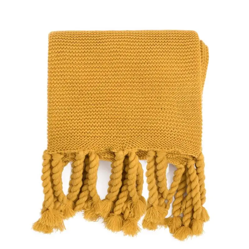 Трикотажное всесезонное популярное домашнее одеяло для кровати с кисточками