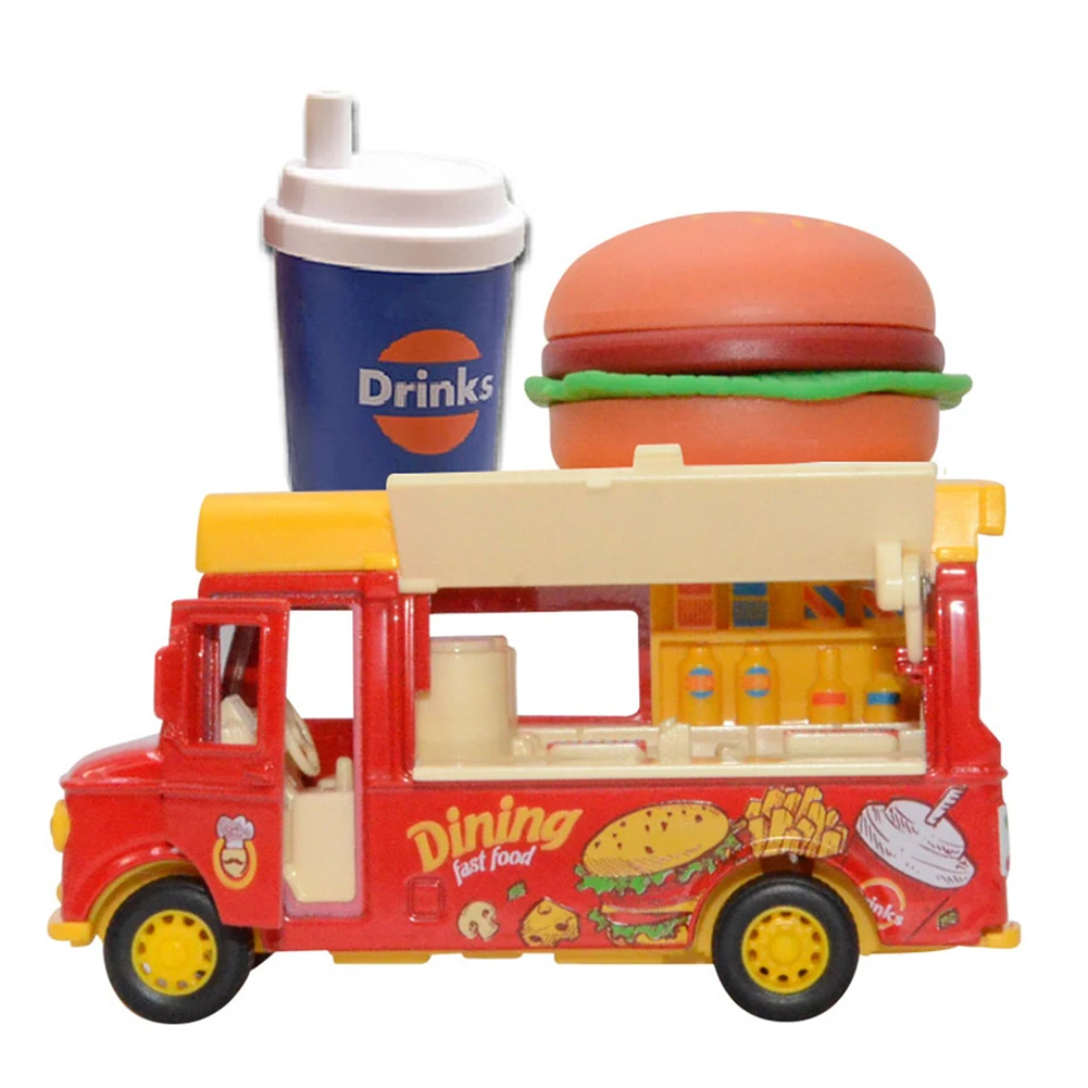 

1:36 Pull Back Car Food Truck Vehicle Toy Car Music Light And Openable Doors Awning Ice Cream Cart Alloy Model Trucks CT0249