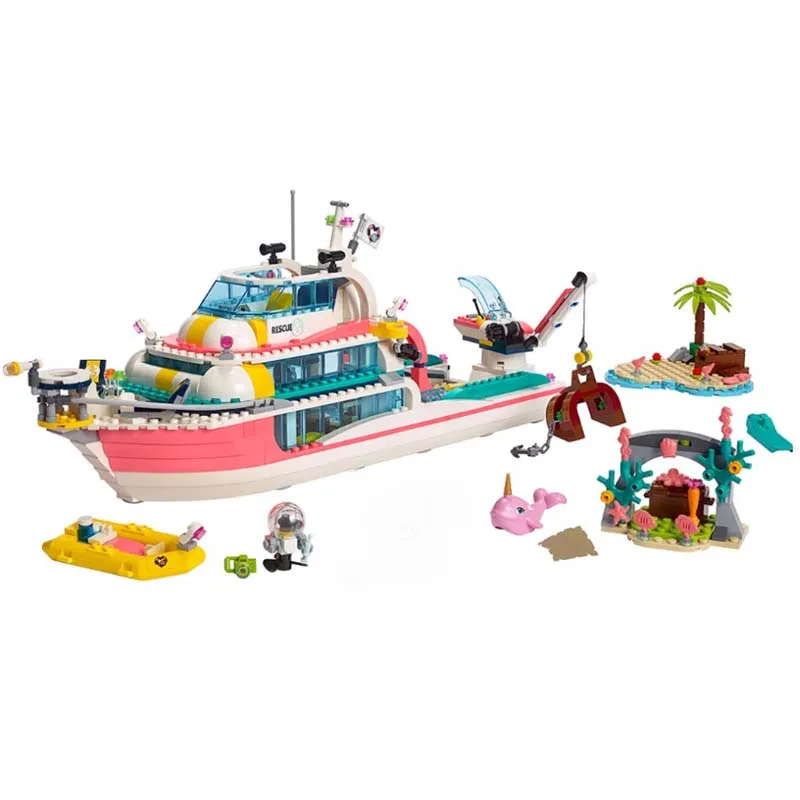 

Friends Rescue Mission Boat Narwhal Building Blocks Kit Bricks Classic Girl Movie Model Kids Toys For Children Christmas Gift