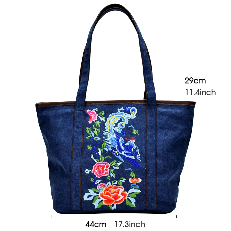 

Women Shoulder Bags Hand Embroidery Pretty Flower Handbag Lightweight Casual Large Capacity Retro Canvas Tote Bags for Girls