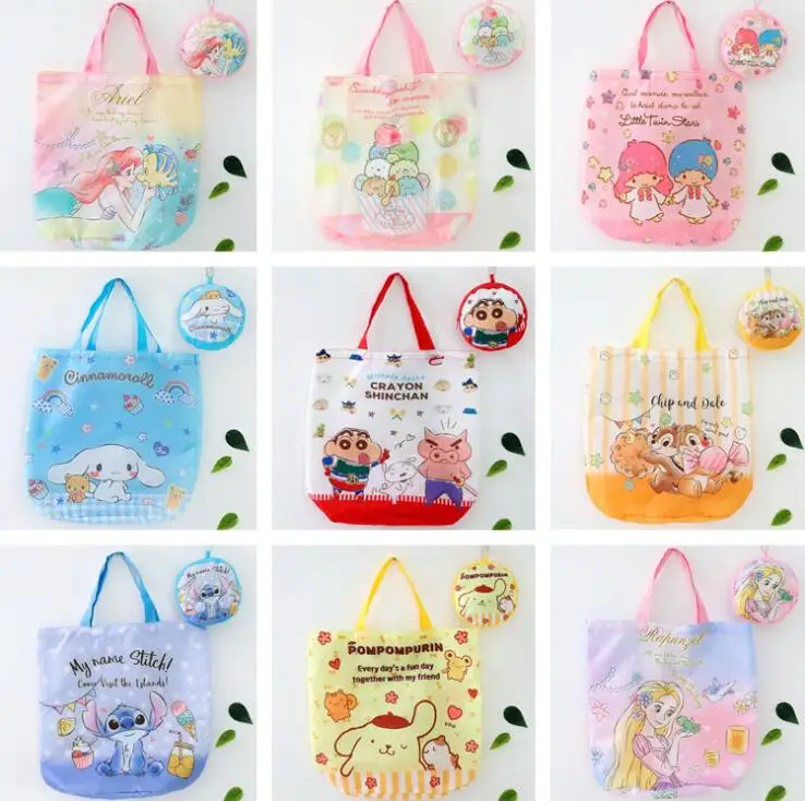 Anpanman Cinnmoroll Stitch Gudetama Сумико гураши принцесса складная сумка сумки повседневные сумочки для шопинга подарок на день рождения#3312