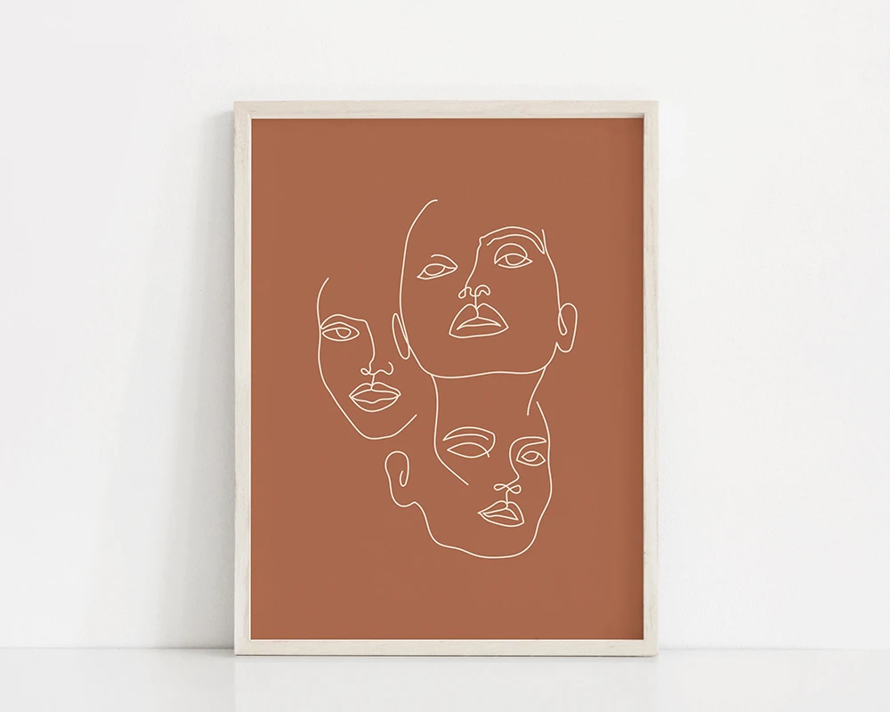 Художественная печать с женскими лицами | Рисунок женской линией лица Искусство