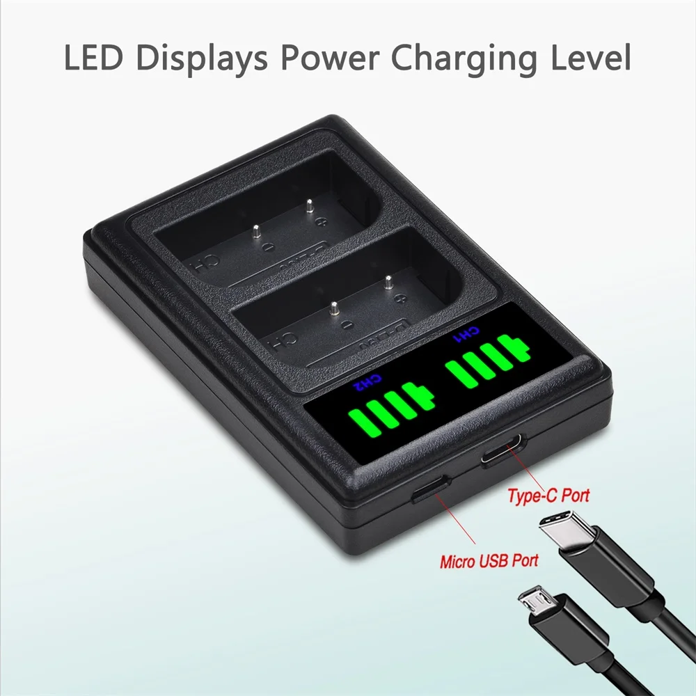 4 шт. аккумуляторы для камеры с портом USB Type C и светодиодной подсветкой|Цифровые