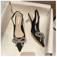 high heels women sandals shoes sexy bow springsummer 2021 new temperament crystal diamond colorful cloth casual shoes