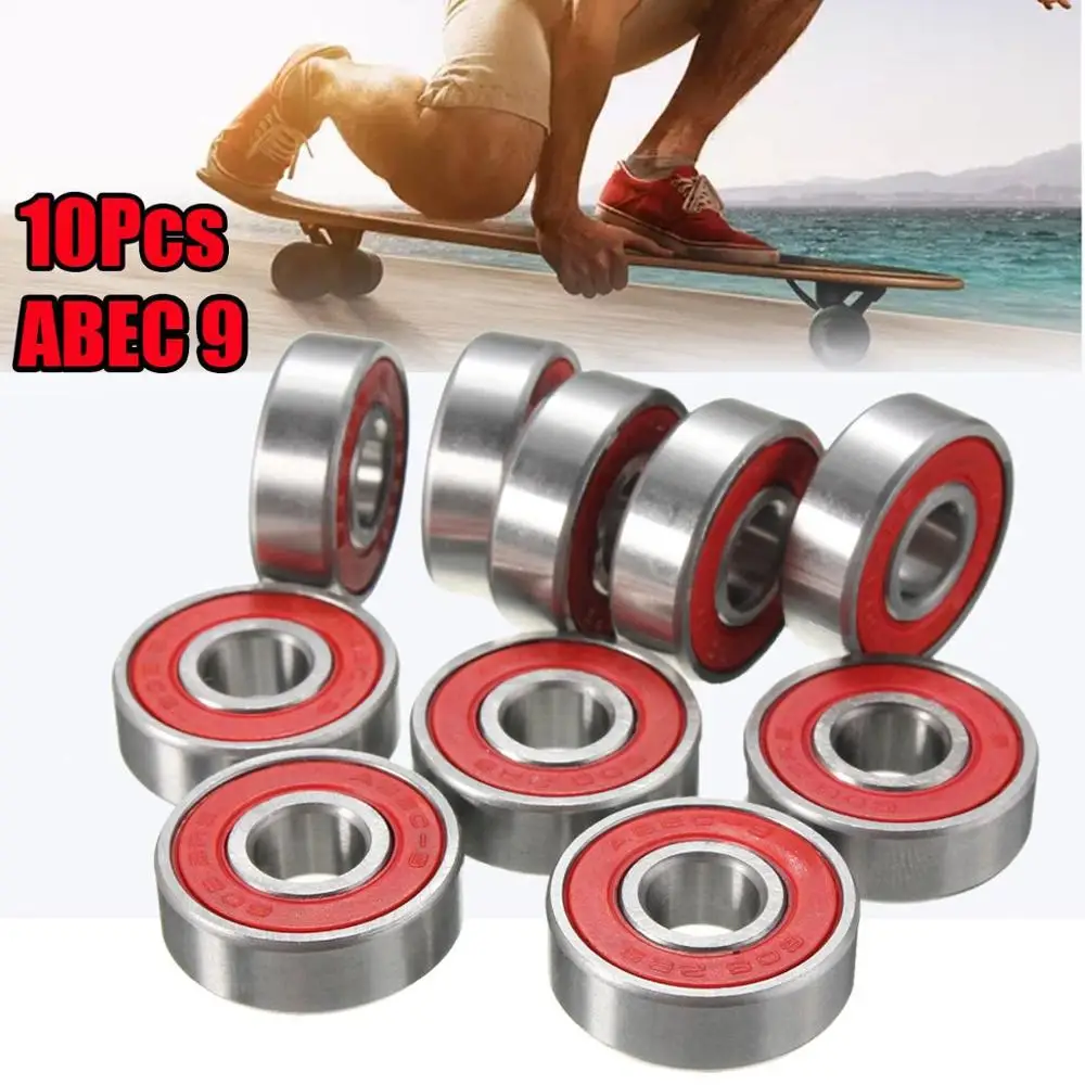 

10x ABEC-9 608 2RS Inline Roller Skate Wheel Bearing Anti-rust Skateboard Wheel Bearing Red Sealed 8x22x7mm shaft
