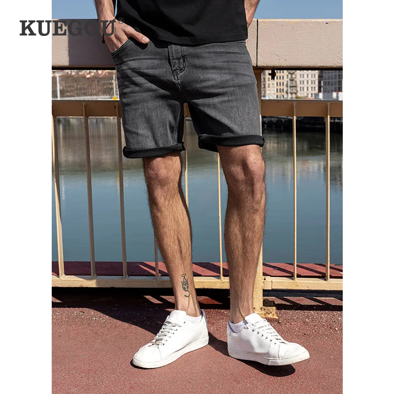 Брюки KUEGOU мужские из хлопка винтажные джинсовые шорты Стрейчевые модные штаны