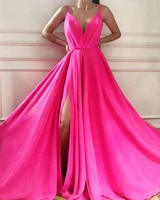 fuchsia moroccan evening dresses a line spaghetti straps chiffon slit long luxury turkey dubai saudi arabia prom dress gown