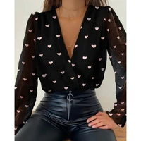 new women deep v neck top white jacquard 2021 fashion shirt female long sleeve shirt sexy polka dot solid mesh blouse vintage