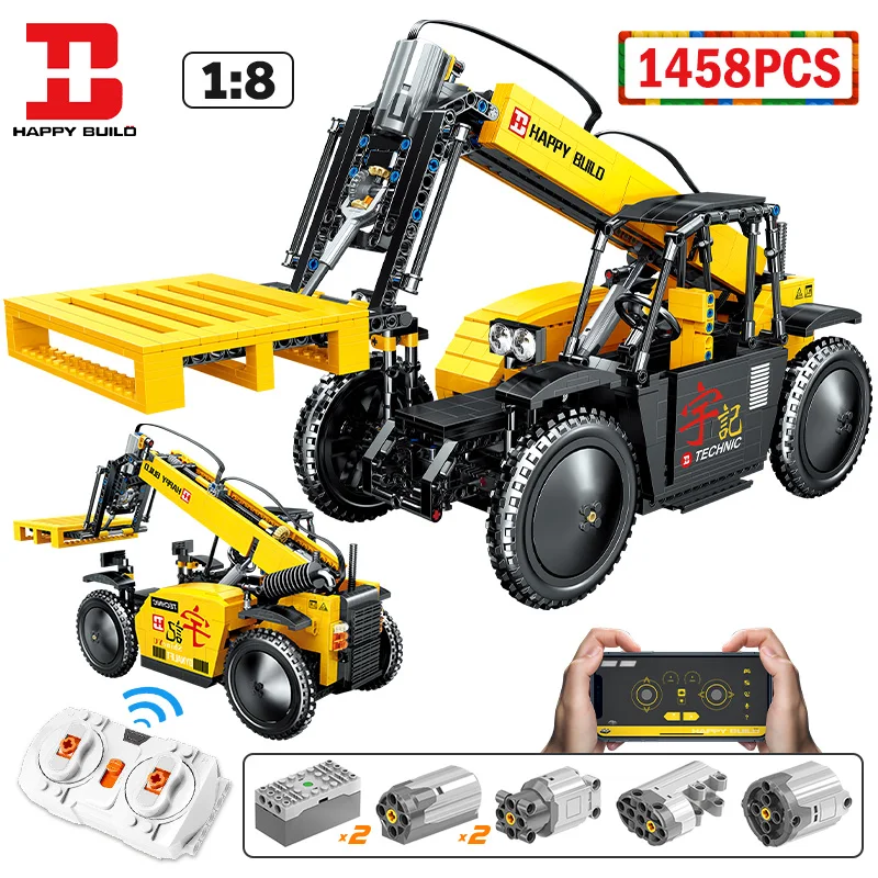 

Happy Build City Technical Remote Control Lift Forklift Vehicle Building Blocks APP RC Engineering Car Bricks Toys For Kids Gift