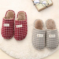 winter cotton slippers for men plaid indoor home warm shoes non slip floor shoes womens plush soft house slippers unisex slides