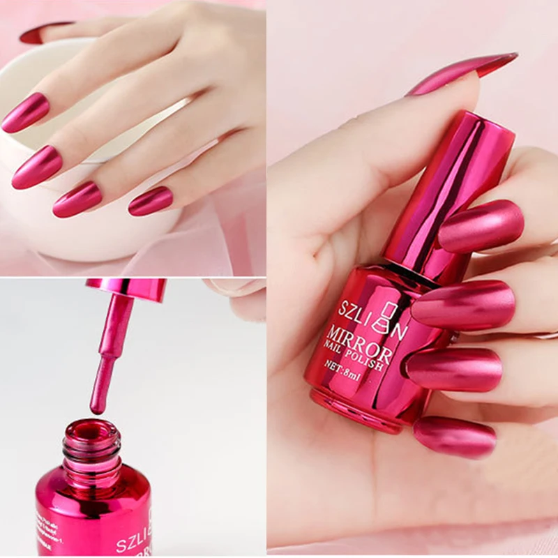 Зеркальный лак для ногтей 8 цветов золотая розовая металлическая текстура