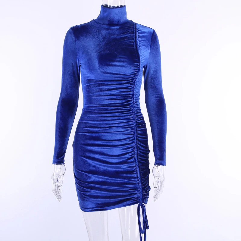

Sexy Bodycon Dress Bandage Long Sleeve Solid Mini Blue Casual Dresses Woman Party Night Autumn Winter Clothes 2020 SJ4920R