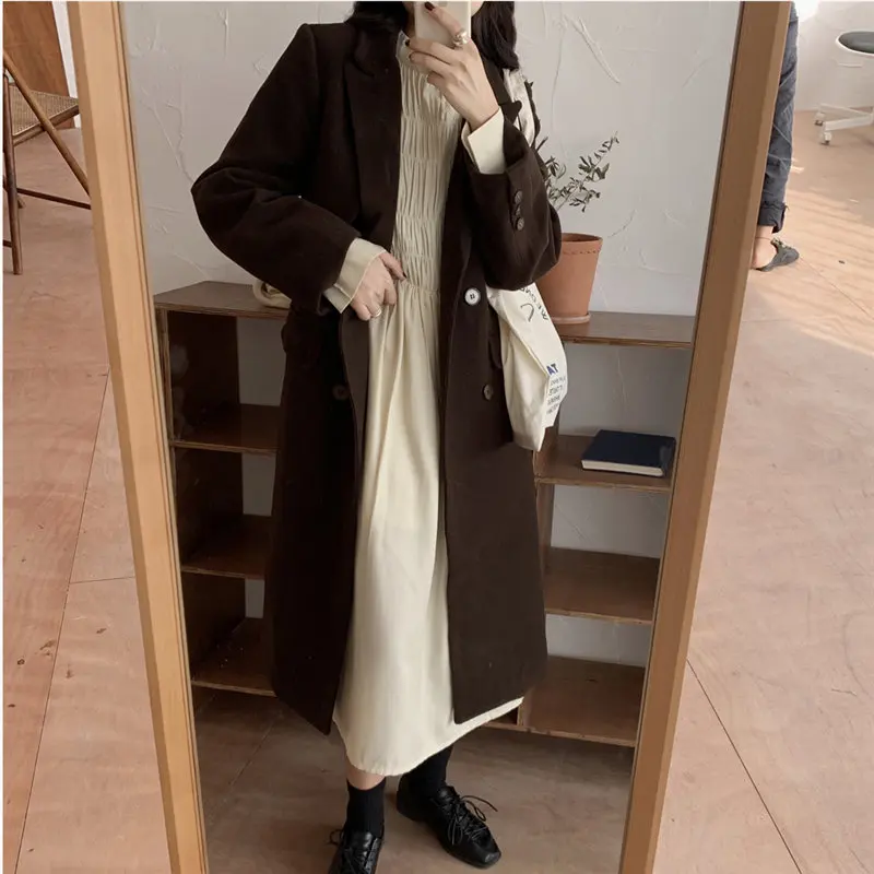 Женское шерстяное пальто HziriP длинное теплое короткое подходящего ко всему