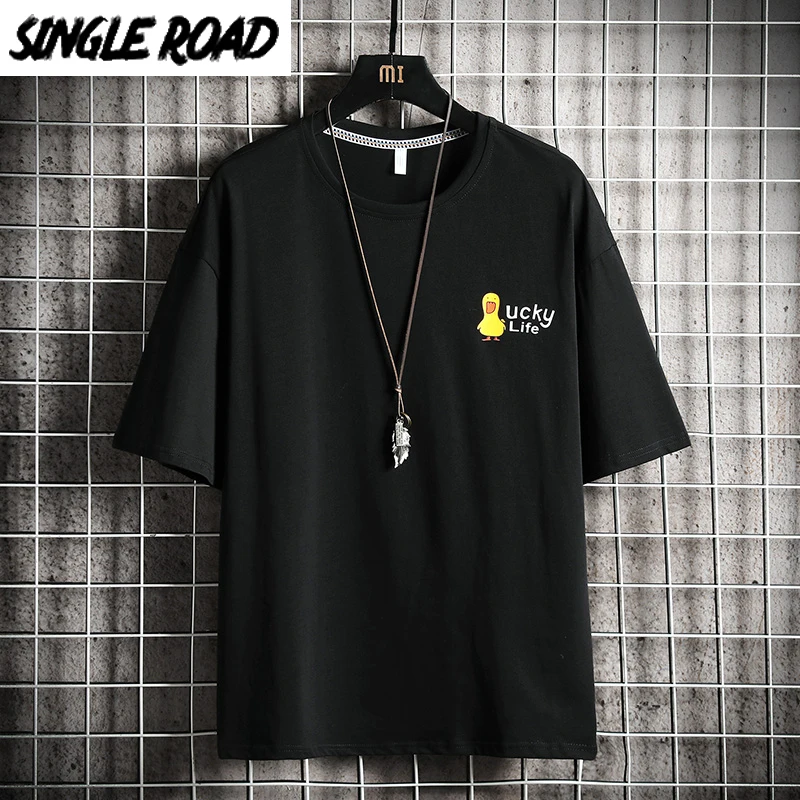 SingleRoad Мужская черная футболка для мужчин 2020 аниме утка большой хлопок хип хоп