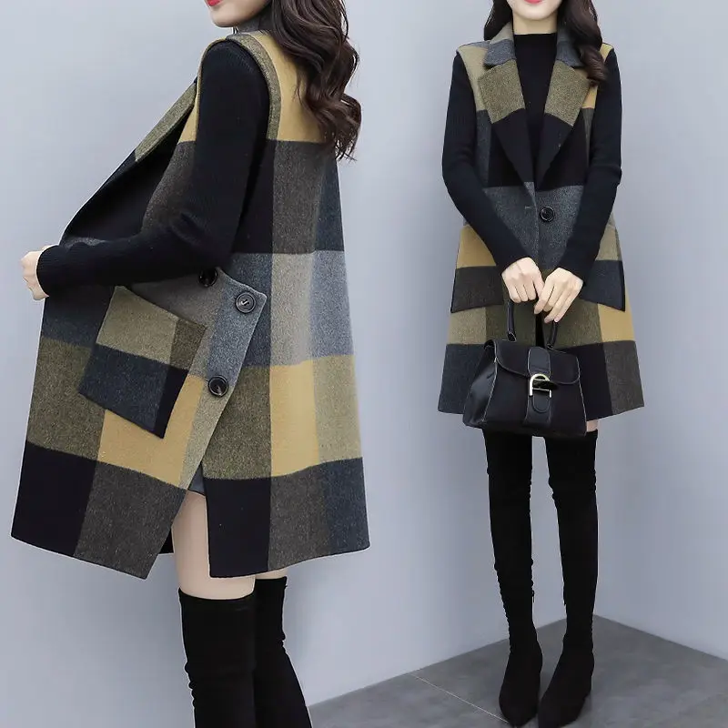

2020 Autumn and Winter New Women's Long Vest Fashion Slim Slimming Temperament Coat Woolen Vest Women