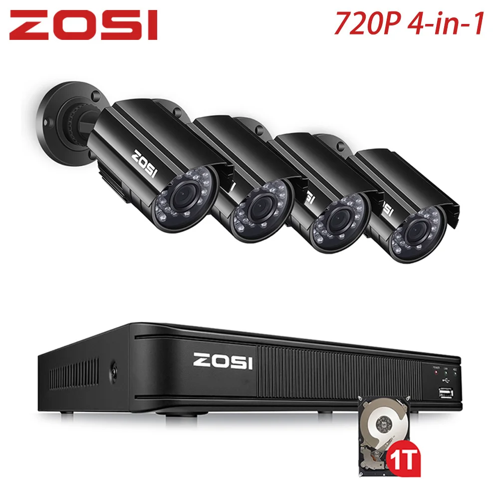 ZOSI 8CH 720P TVI CVI AHD CVBS 4-в-1 видеорегистратор видеонаблюдения Системы и на открытом воздухе фиксированные камеры видеонаблюдения с легким пульт дистанционного управления