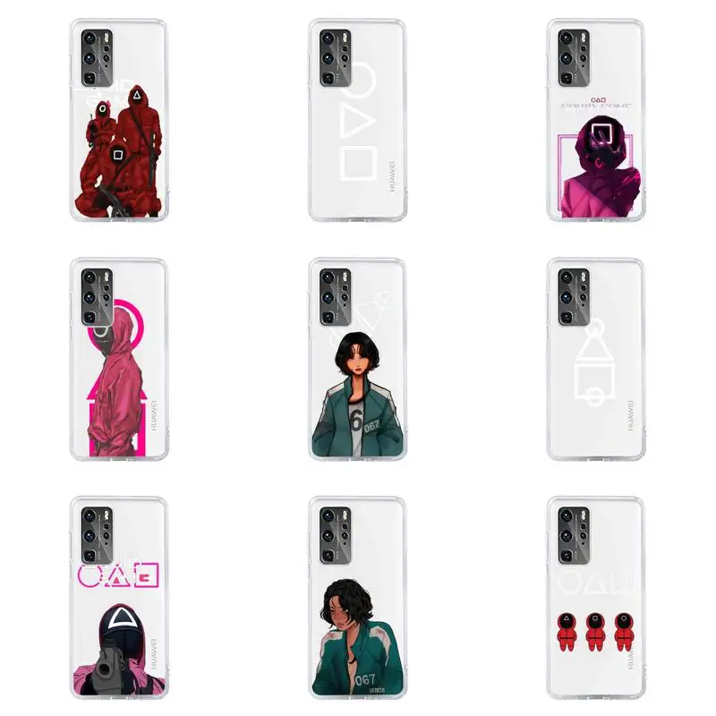 

squid game Phone Case For Huawei P40 P30 P20 Mate Honor 10i 30 20 i 10 40 8x 9x Pro Lite Transparent Cover