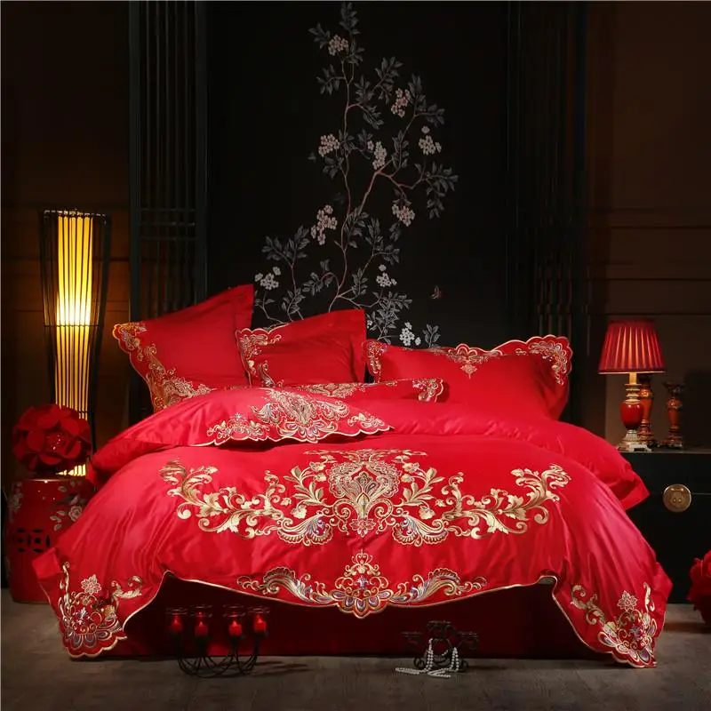 

38 1000TC Egyptian Cotton Bed Sheet set Duvet cover Luxury Oriental Embroidery Bedding Set Purple Blue King Queen Size Bed set