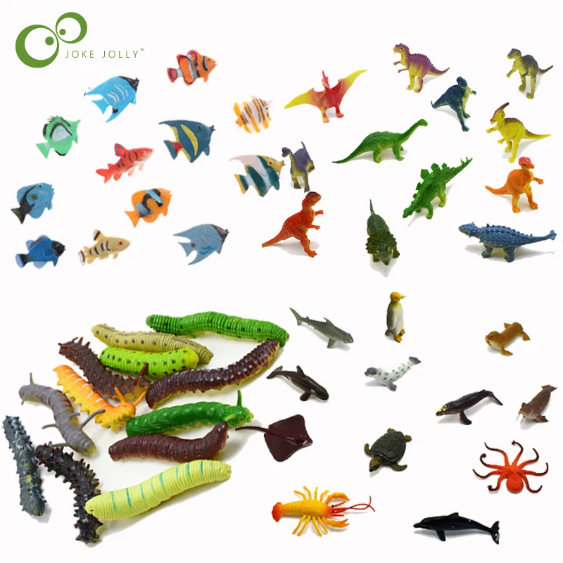 12 шт./лот миниатюрная модель животного игрушка динозавра рыбы насекомого