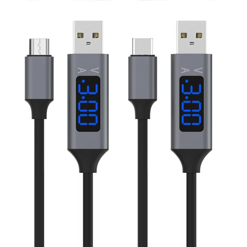 1 м usb type C Micro USB кабель для Xiaomi huawei samsung Быстрая зарядка USB C кабель с светодиодный цифровым дисплеем кабель для мобильного телефона