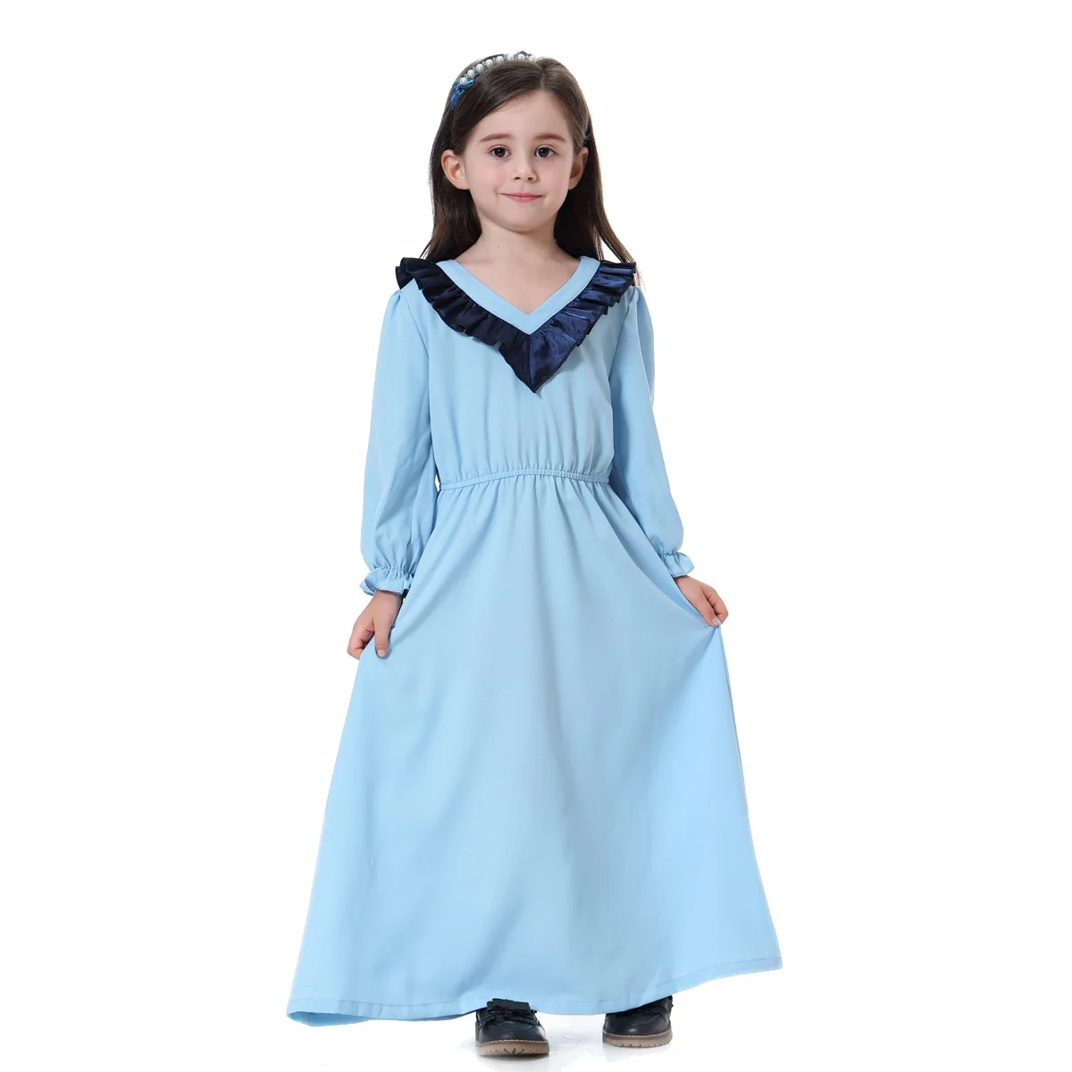 Платье мусульманское длинное с V-образным вырезом и оборками, 90-160 см