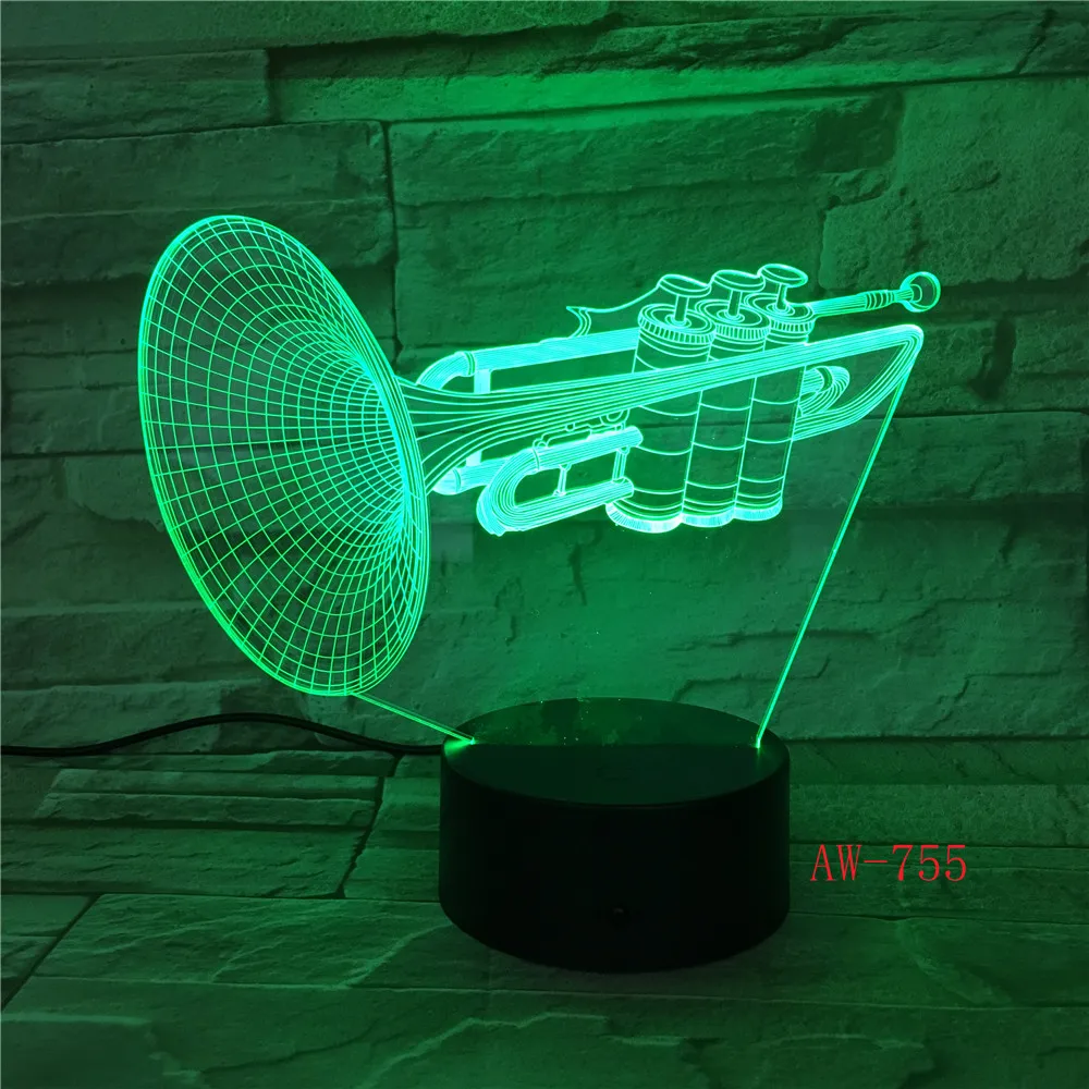 

Instrument Trumpet 3d LED Night Light 7 Color Changing Desk Table Lamp Musical Instruments Furnishing Articles Office Lig AW-755