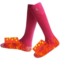 Pink Электрические теплые носки с подогревом, 3,7 вольт, черные гетры для ног, перезаряжаемый аккумулятор, теплые носки для мужчин и женщин для зимнего катания на лыжах и велосипеде - Цвет: Pink