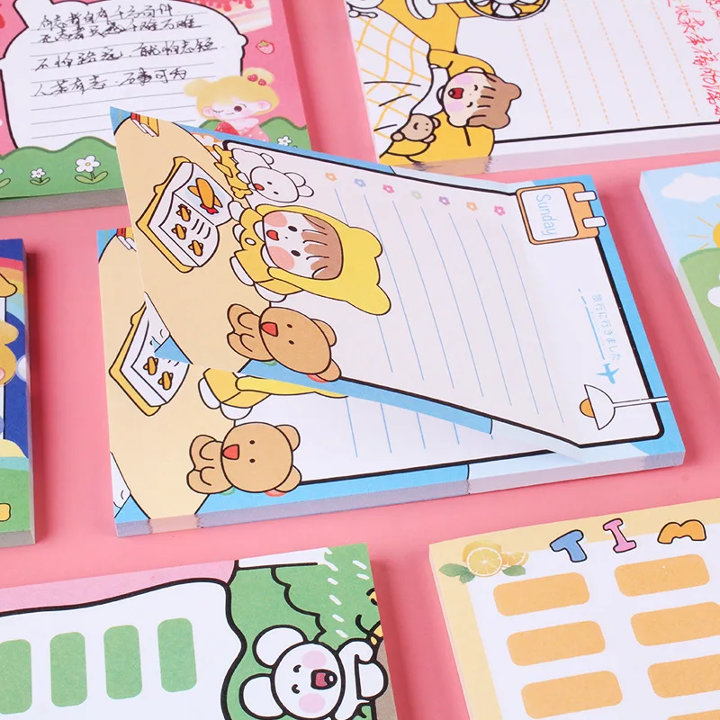 

50Page Korean Sticky Notes Cute Color Ins Cartoon Girl Pattern Office Planner Square Message Sticker School Memo Pads Stationery