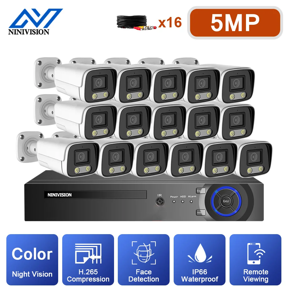 

16 Channel Home CCTV Cameras Set 5MP HD IP66 Waterproof Full Color Night Vision Security Camera Video Surveillance System Kit